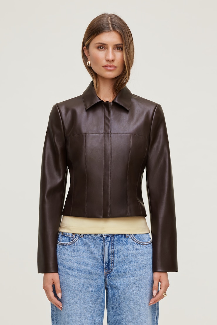 Charlotte Zip Faux Leather Blazer