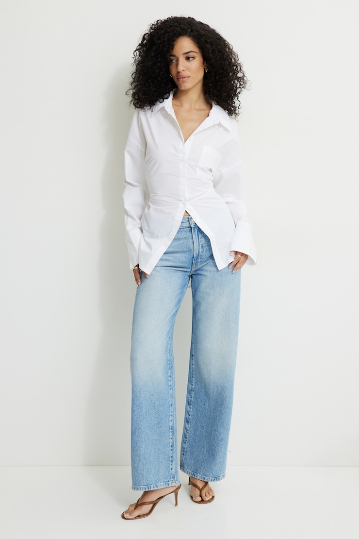 Monroe Cinched Oversized Poplin Shirt Bright White large