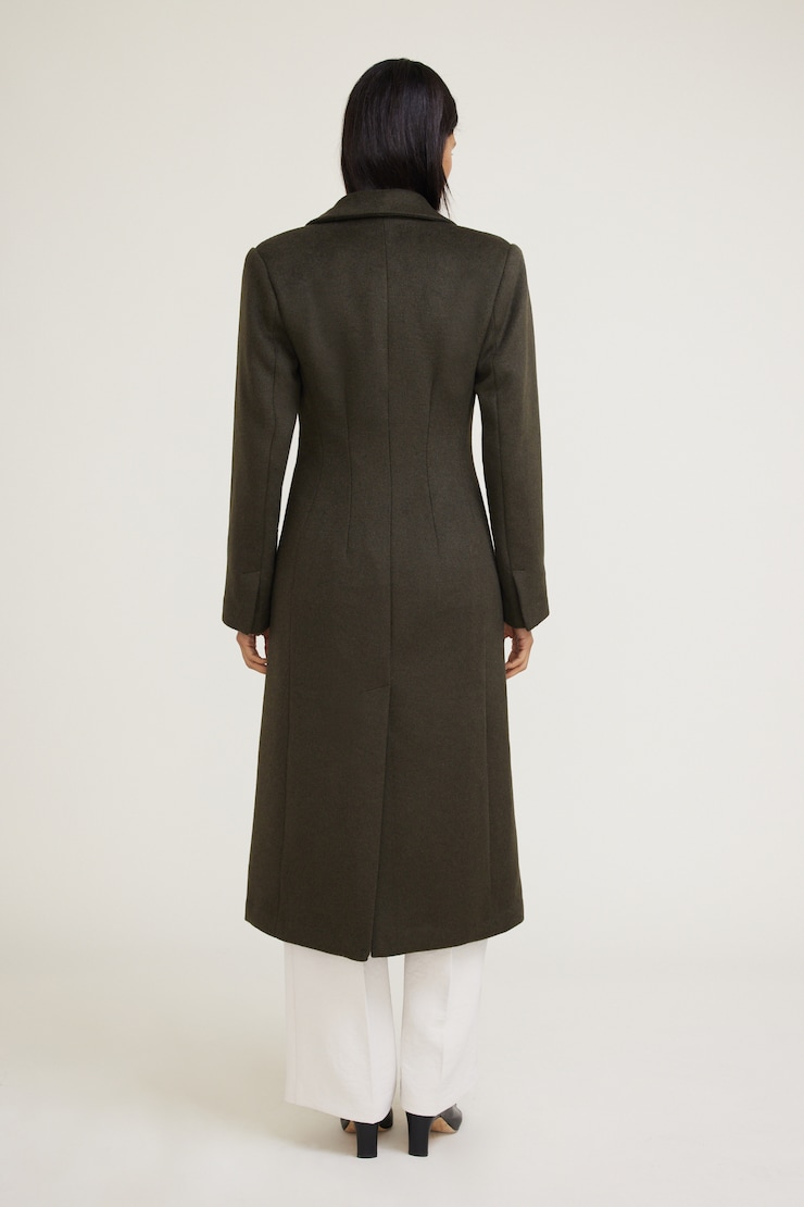 Manteau de laine cintré Vert pin noir large