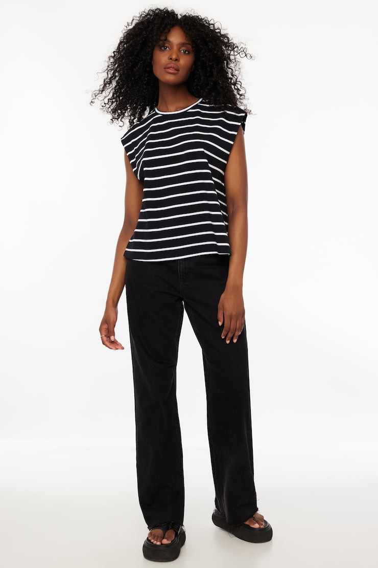 Muscle Tank Top  Black & White Stripe large