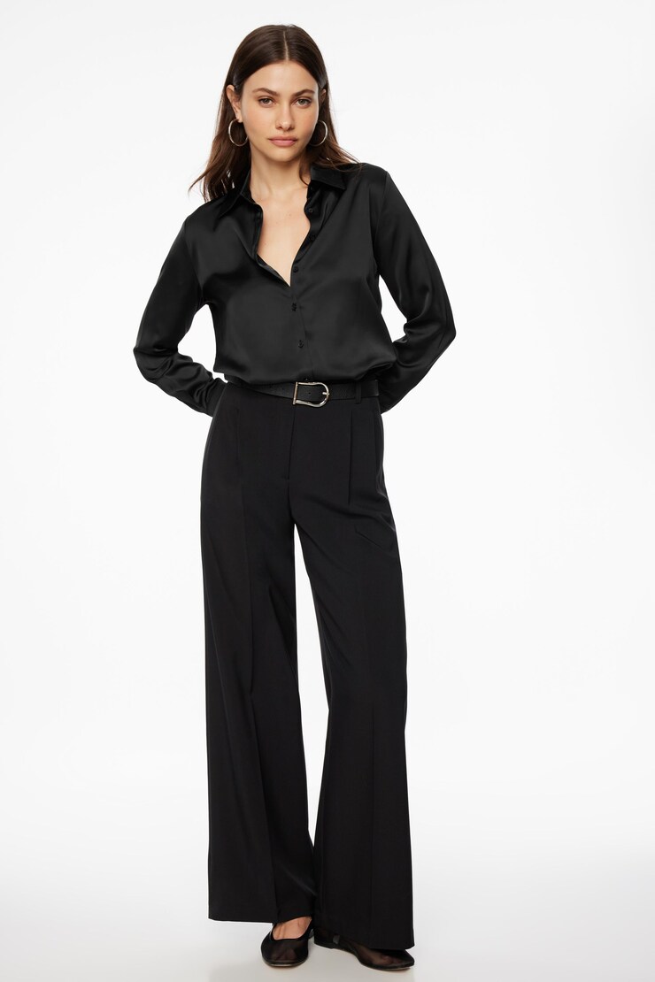 Matisse Slim Satin Button Up Shirt Jet Black large