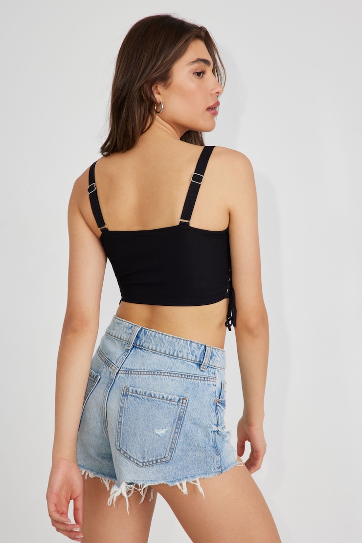 Corset Tank Top, Jet Black with "Lucky" Art, large
