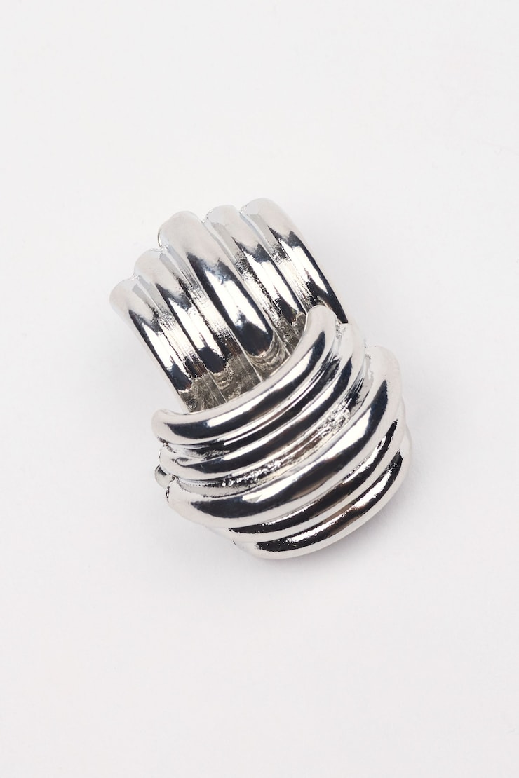Lined Curve Button Earrings, Silver, large