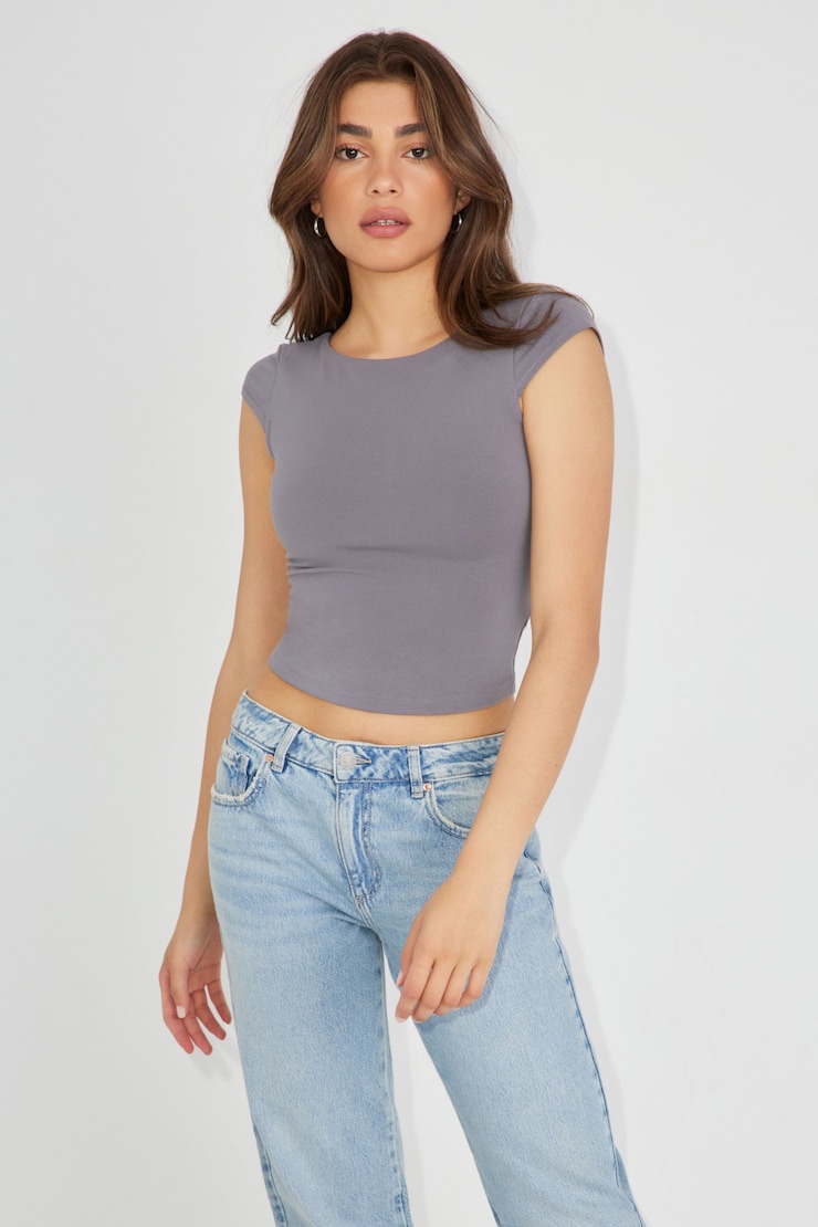 Talia Open Back Tee, Smoked Out Grey, large