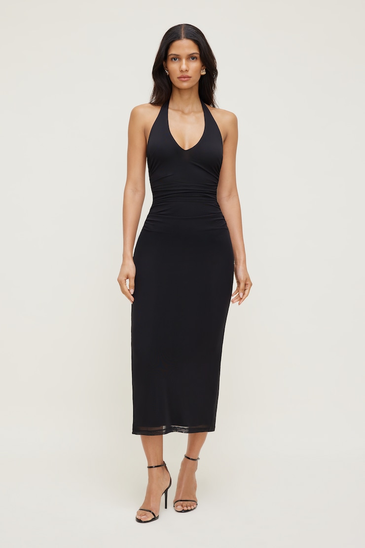 Robe maxi en maille à col licou Reia