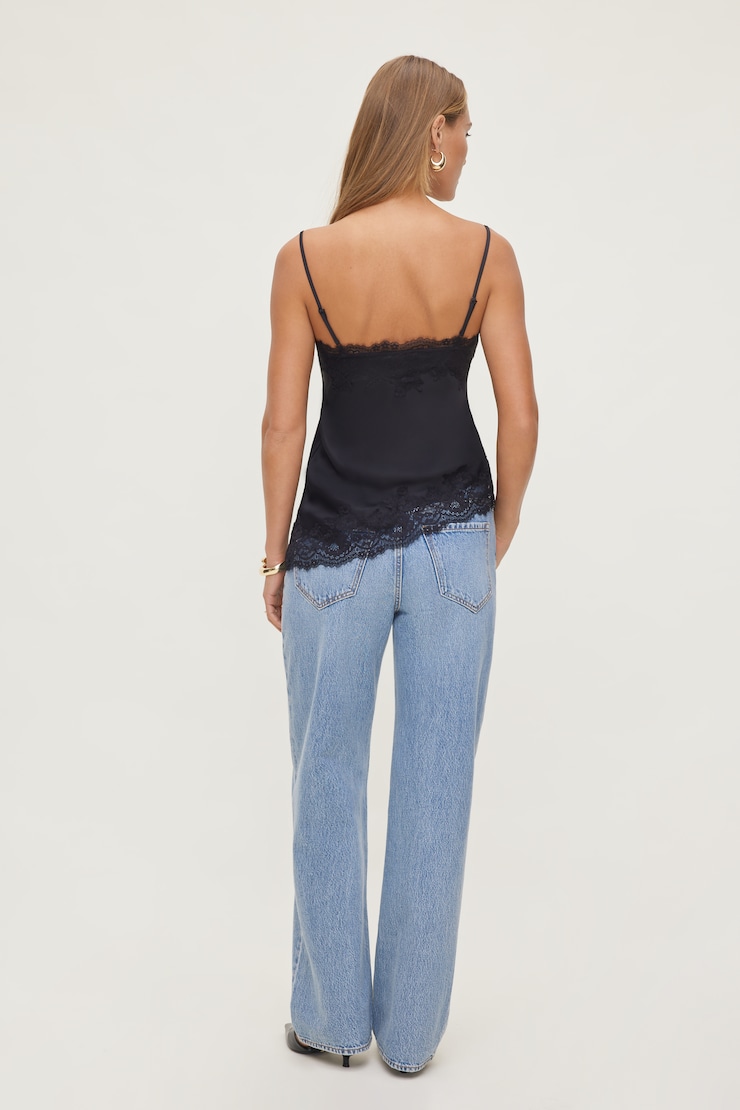 Cassie Asymmetric Lace Satin Cami Jet Black large