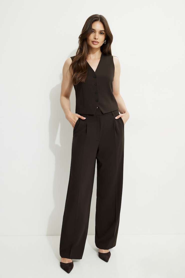 Millie Tailored Four Button Vest Java Brown large