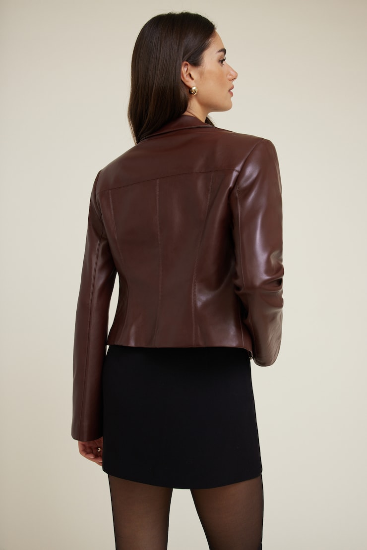 Charlotte Short Faux Leather Jacket Faux Leather Bitter Chocolate Brown large