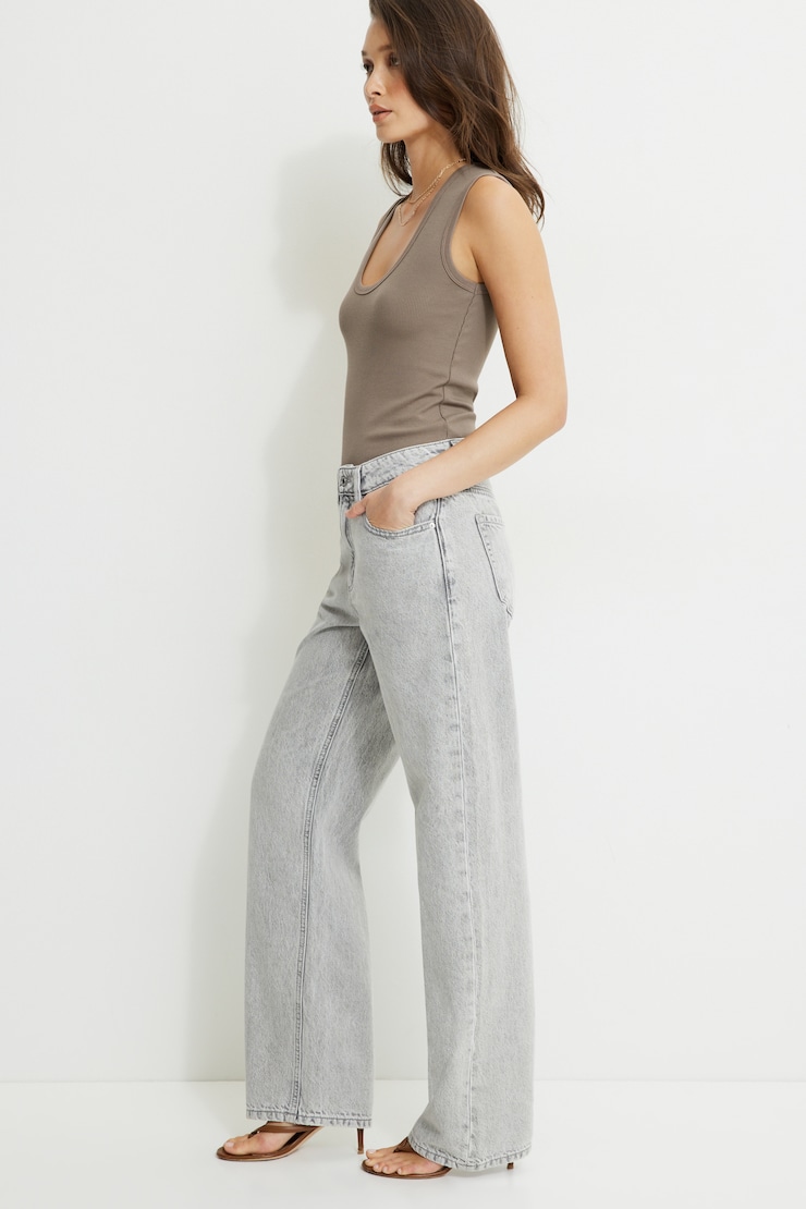 Mika Mid Rise Relaxed Straight Leg Jeans Medium Light Black / Frosted Road large