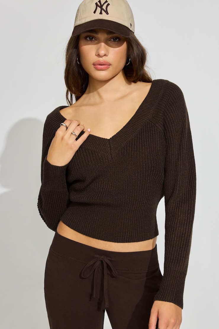 Rylie Supersoft V-Neck Top, Armadillo Brown, large