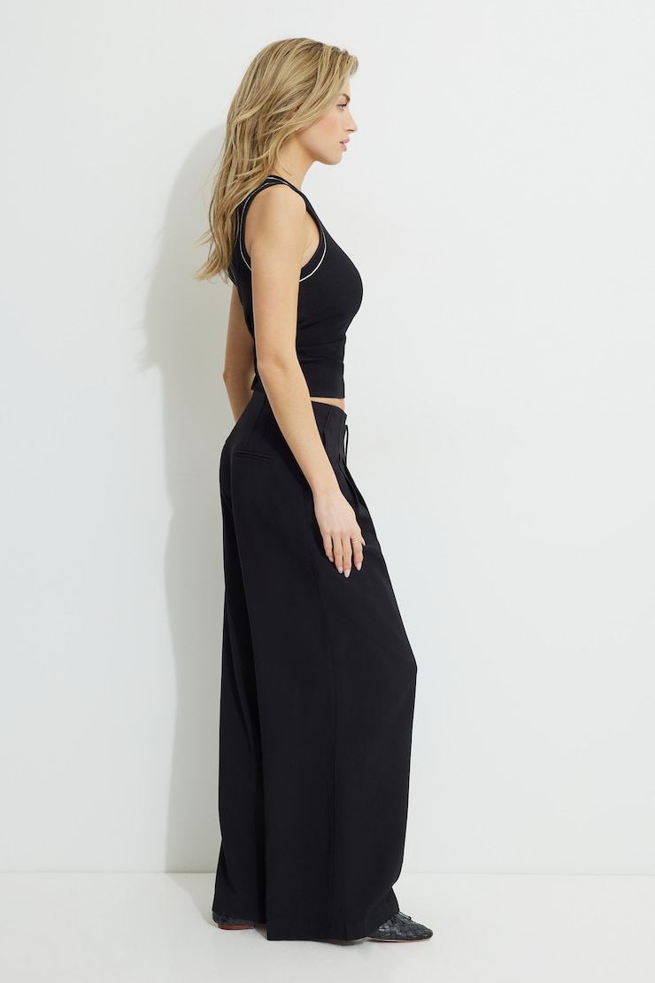 Wide Leg Drawstring Pants Jet Black large