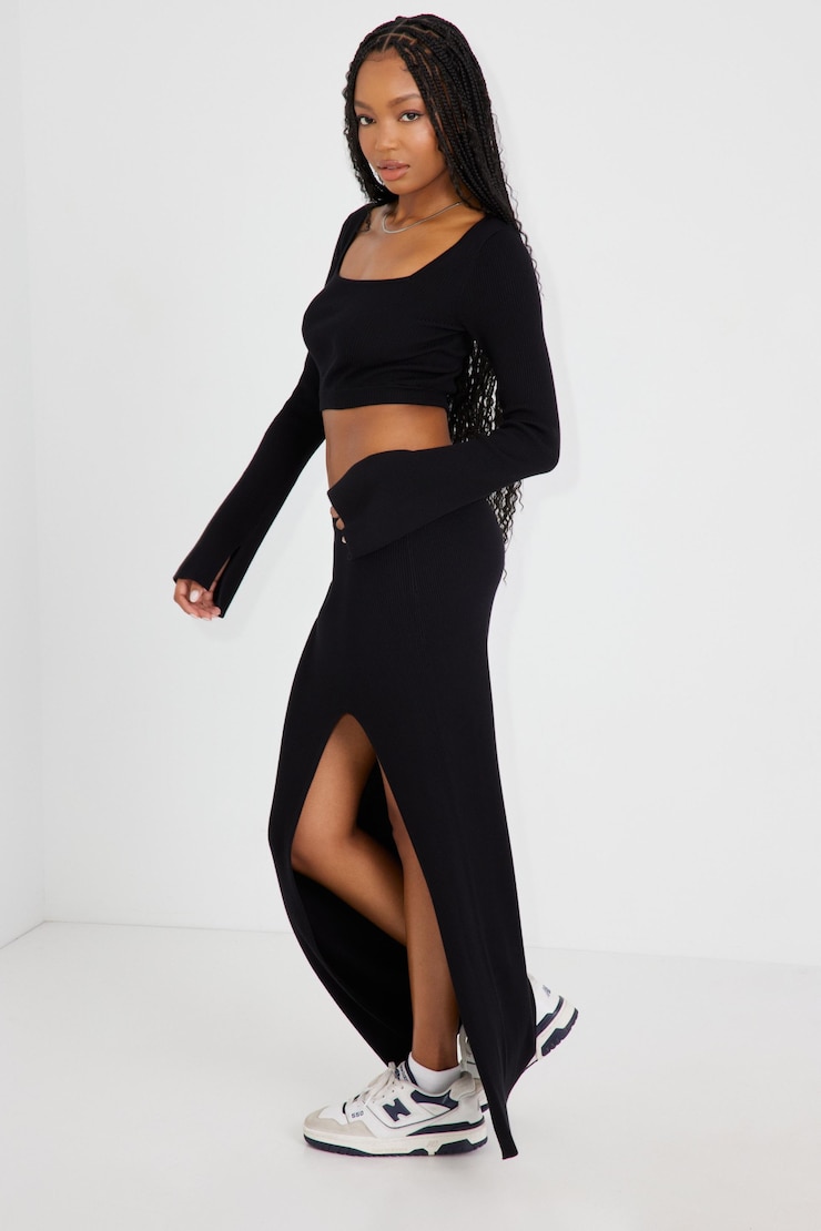 Maxi Slit Skirt, Jet Black, large