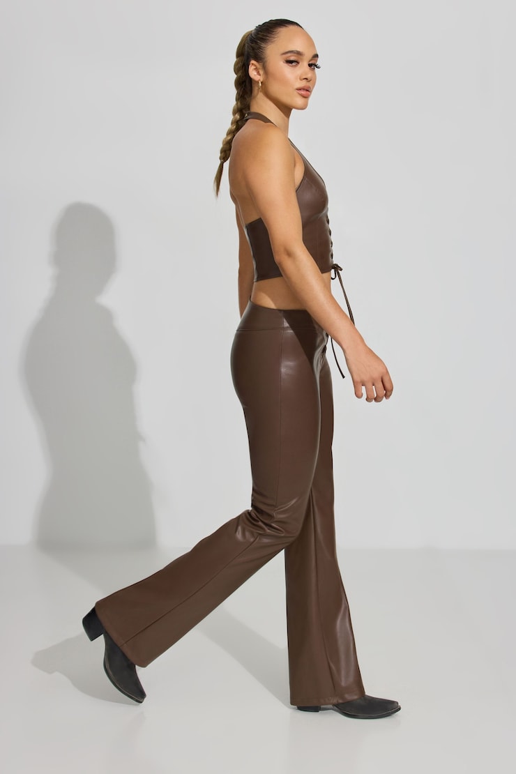Faux Leather Flare Pant, Java Brown, large