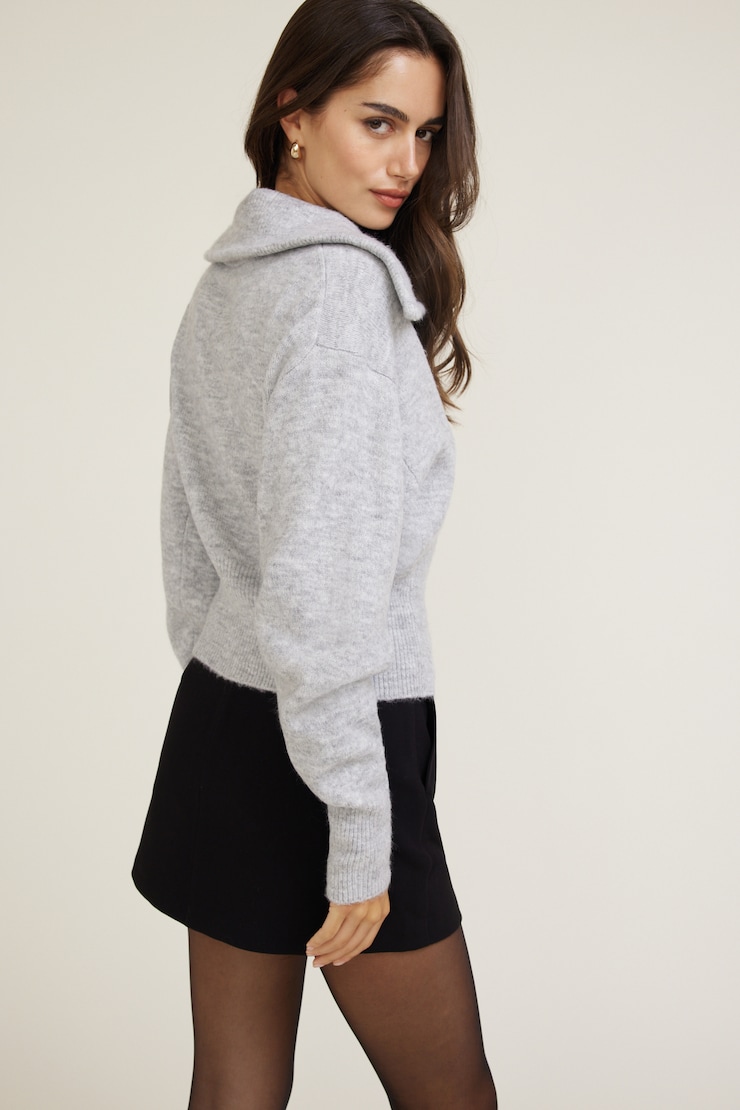 Cardigan à col large et fermeture éclair Mélange gris pâle large