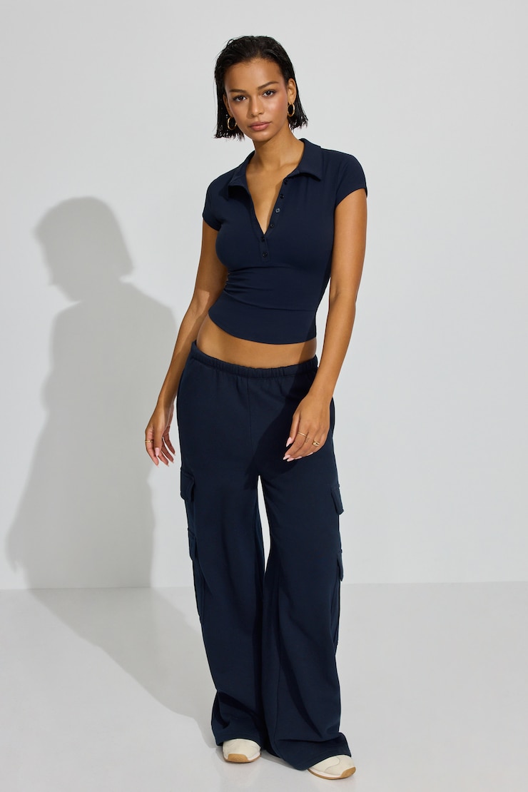 Sleek Short Sleeve Polo Top, Mariana Blue, large