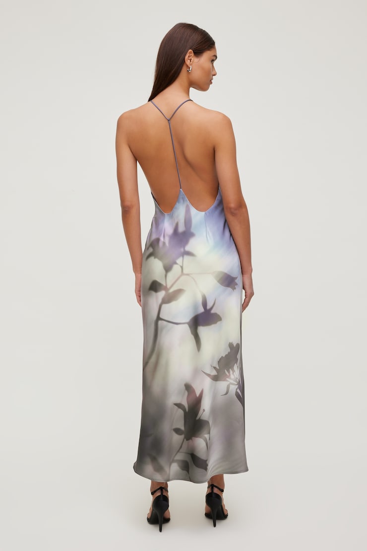 Open Back Satin Maxi Slip Dress Flower Shadow Purple large