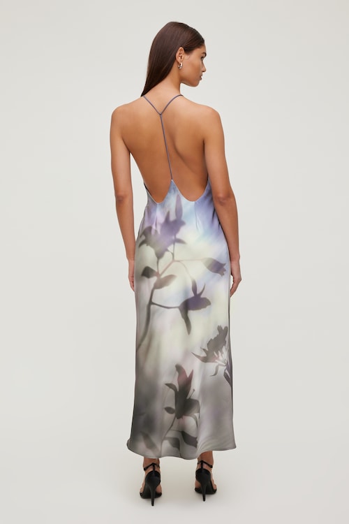 floral satin maxi dress dynamite Satin Halter Maxi Dress Blue