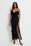 Ruffled Chiffon Maxi Dress Black | Dynamite