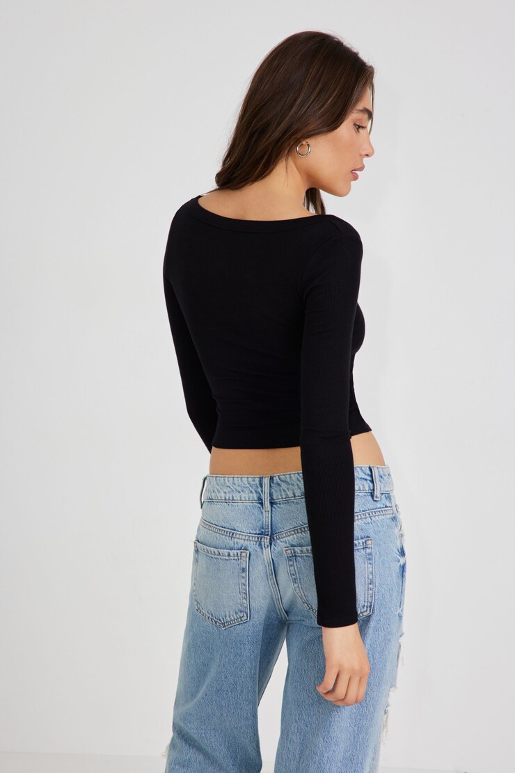 Pamela Long Sleeve Scoop Neck Top, Jet Black, large