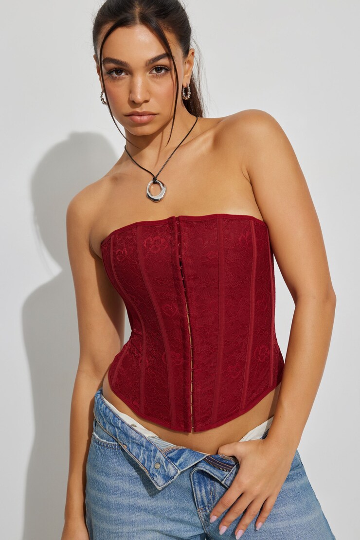 Giselle Strapless Lace Corset, Biking Red, large