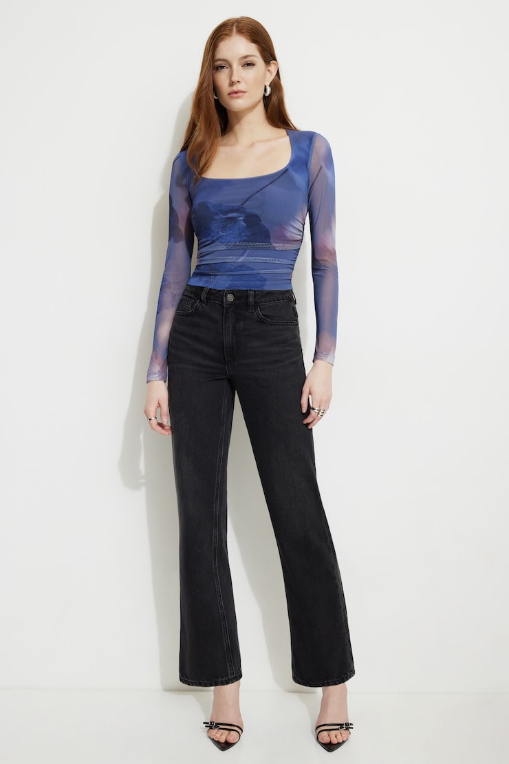 Scarlette Ruched Mesh Top Violet & Blue Floral large