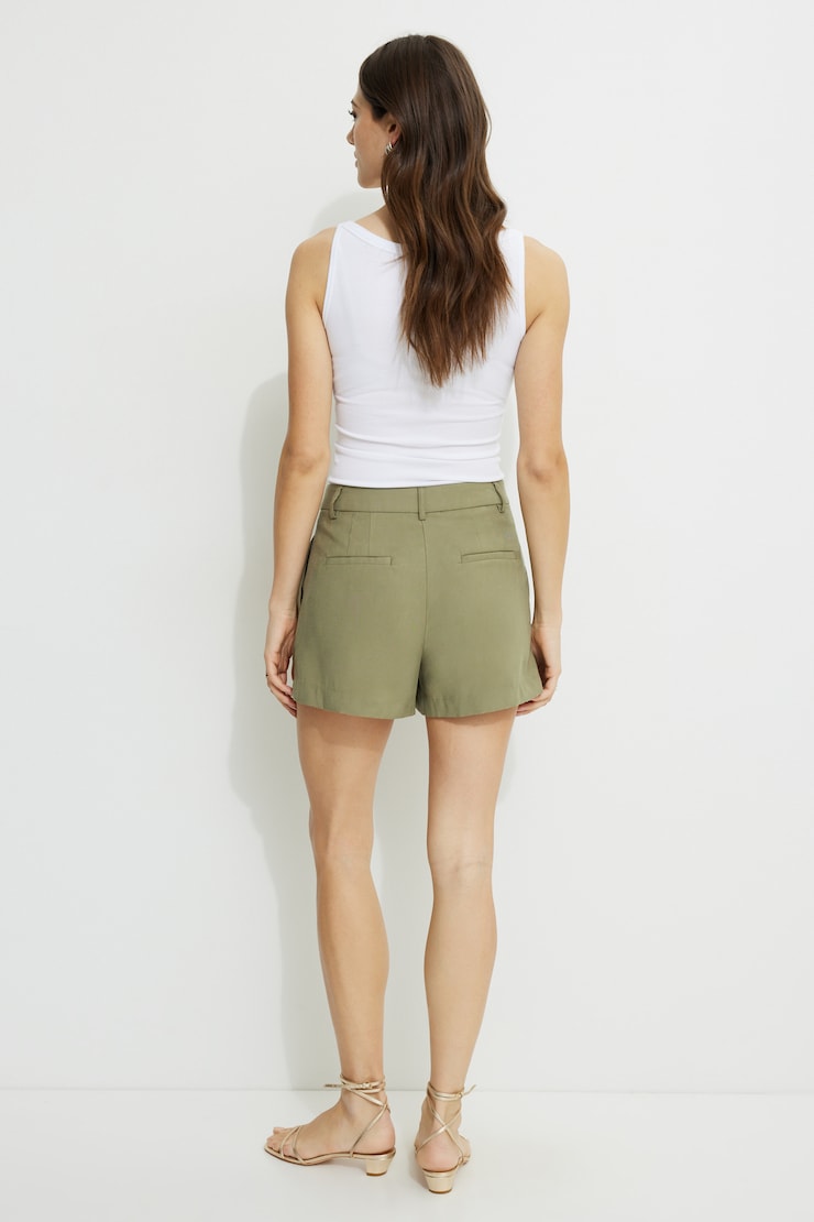 Pleated Twill Shorts Safari Green large