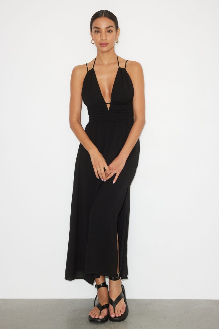 Deep V-Neck Maxi Dress Jet Black large