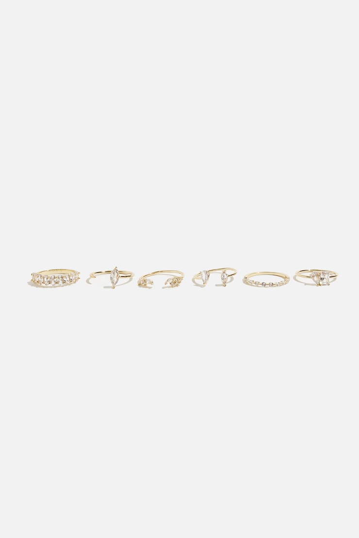 6-Pack Delicate Gem Rings Clear/Gold large
