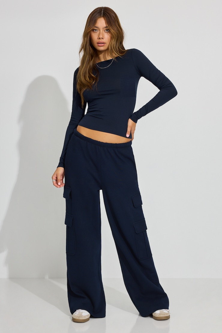Estelle Long Sleeve Boatneck Top, Mariana Blue, large