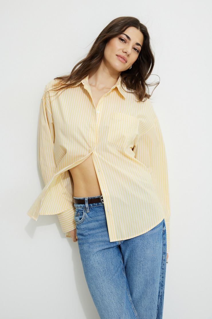 Monroe Striped Oversized Poplin Shirt Yellow Stripe large