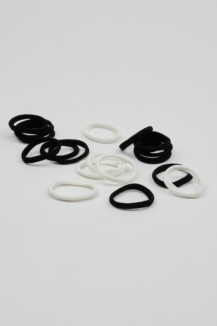 Pack of 18 Seamless Hair Elastics, Black/White, large