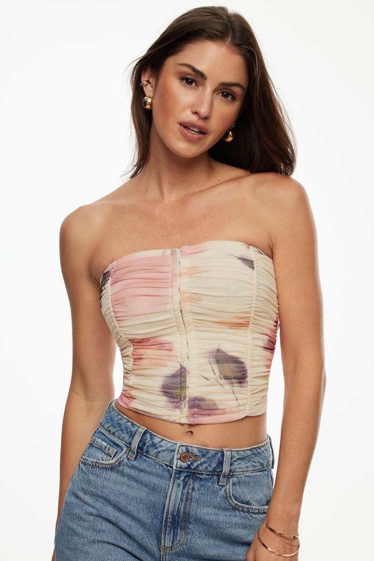 Salma Ruched Mesh Bustier Top