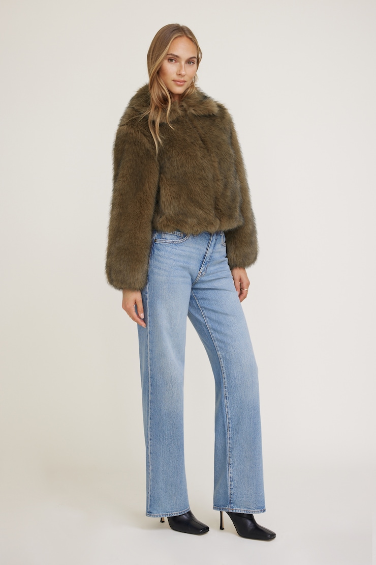 Zipped Faux Fur Jacket Brown | Dynamite