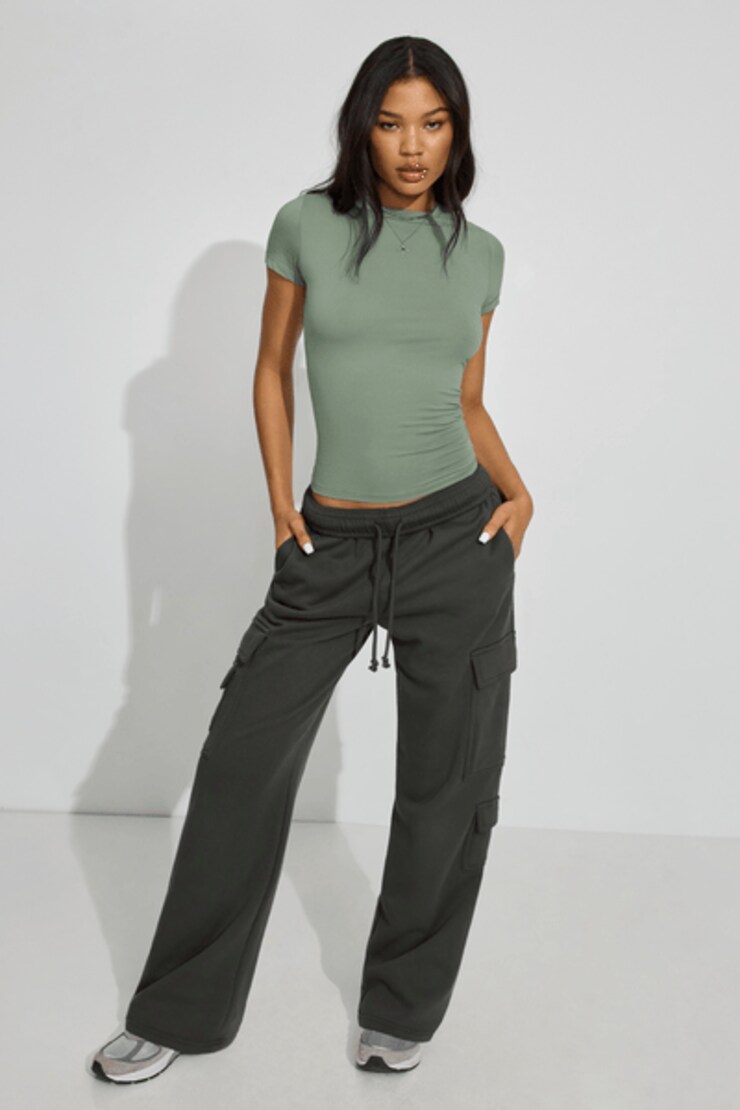 Estelle Longline Tee - Test July 14, Soft Khaki Green, large