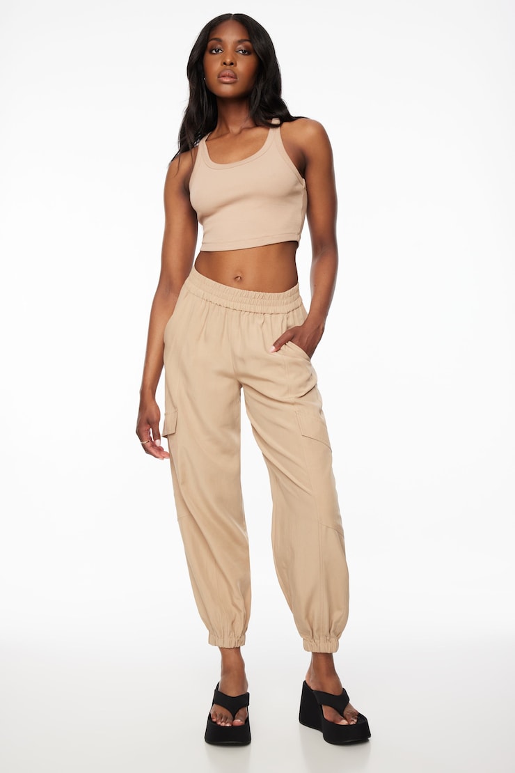 Daria Utility Jogger Pants  Almond Tan Beige large