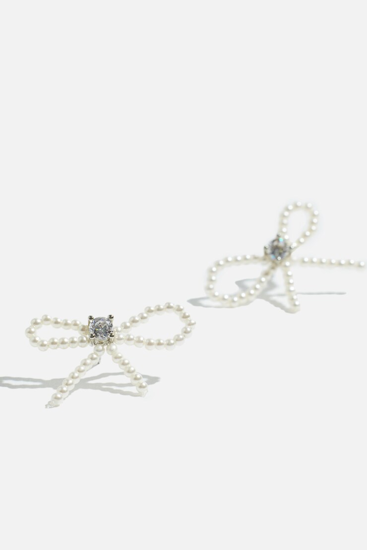 Delicate Bow Stud Earrings Off White/Silver large