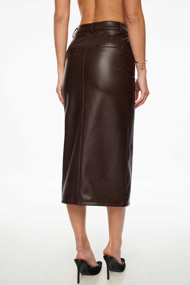Danbi Faux Leather Midi Skirt Chocolate Plum large