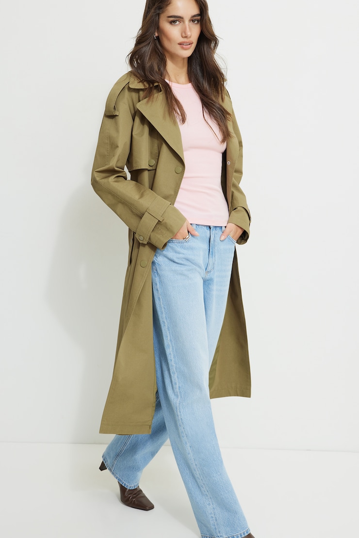 T-shirt côtelé à col rond Olive