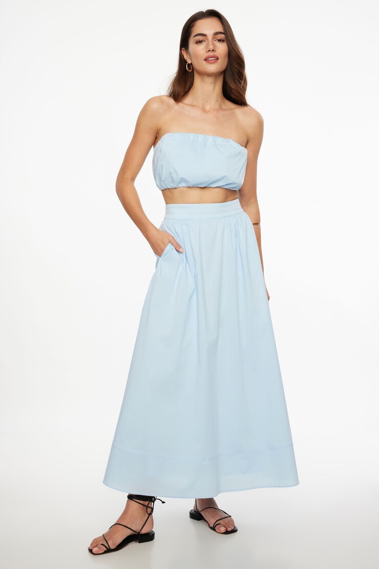 Jupe maxi volumineuse en popeline Bleu cachemire large