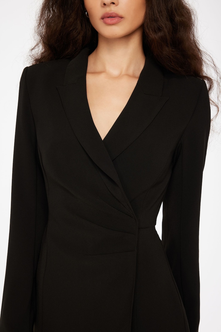 Maggie Long Sleeve Blazer Romper With Pleats Jet Black large