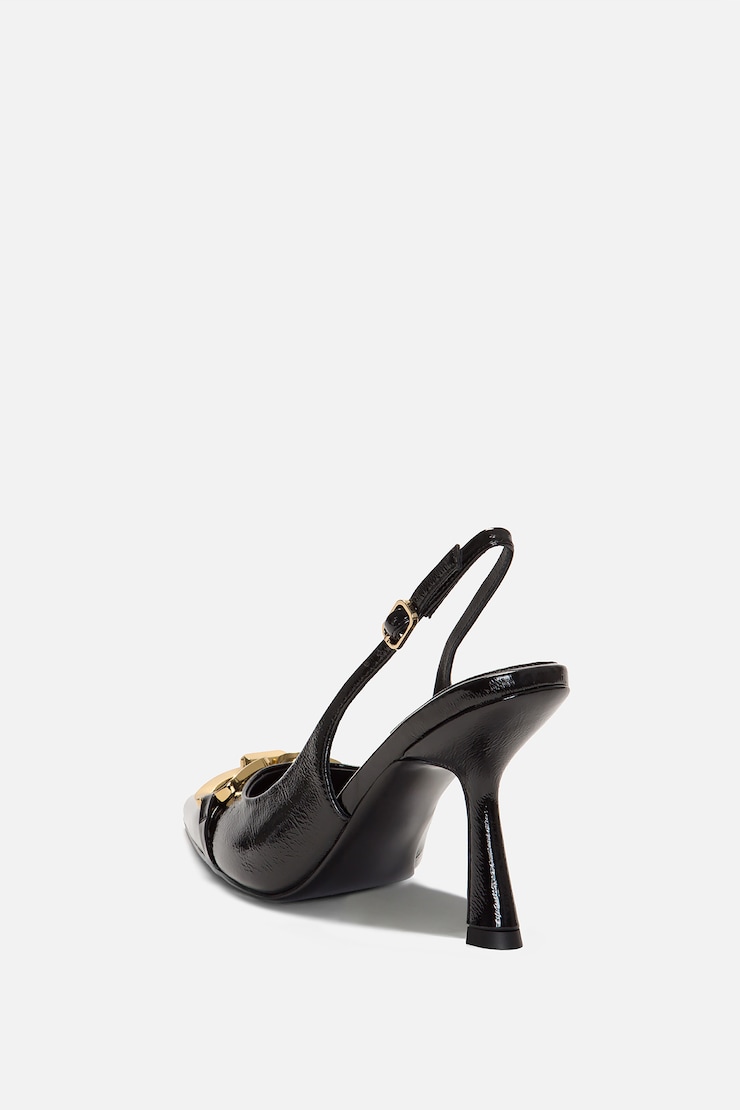 JEFFREY CAMPBELL | Acclaim Slingback Heels Black Crinkle Patent / Gold large