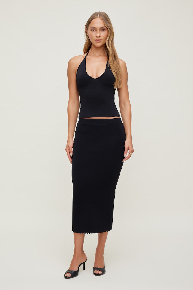 Scallop Trim Maxi Skirt