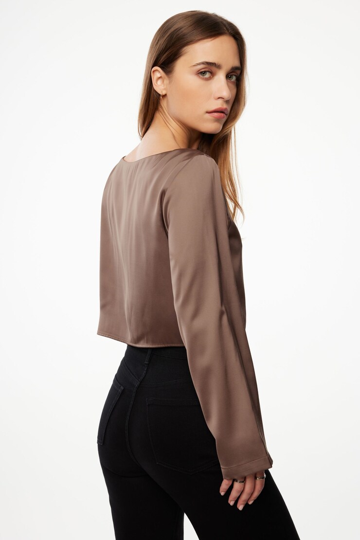 Gianna Crewneck Satin Blouse Deep Taupe large