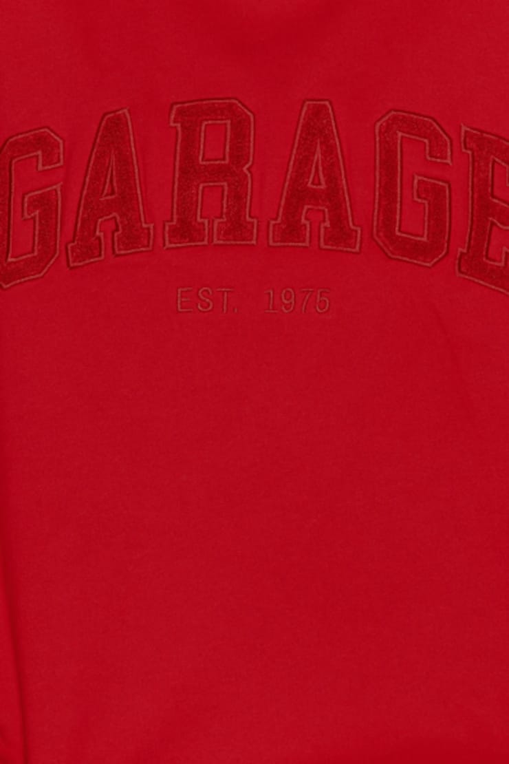 UltraFleece Hoodie, Scarlet Flame Red with Chenille Garage Logo, large