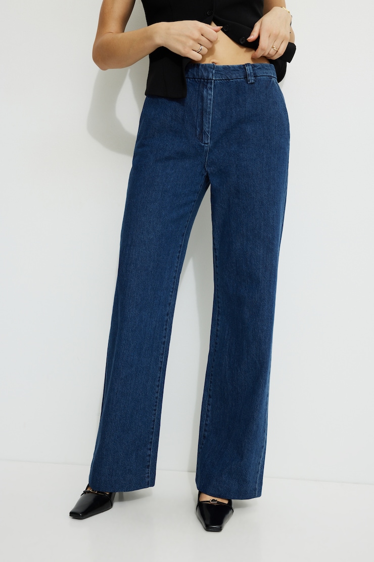 Pantalon en denim à jambe large et taille haute