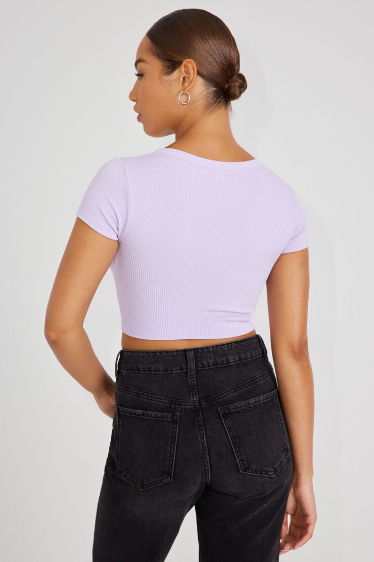 T-shirt sans coutures à col plongeant Sonia, Mauve champ de lilas, large