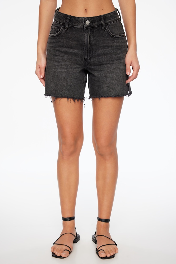 Short droit en denim Justina Noir moyen foncé large