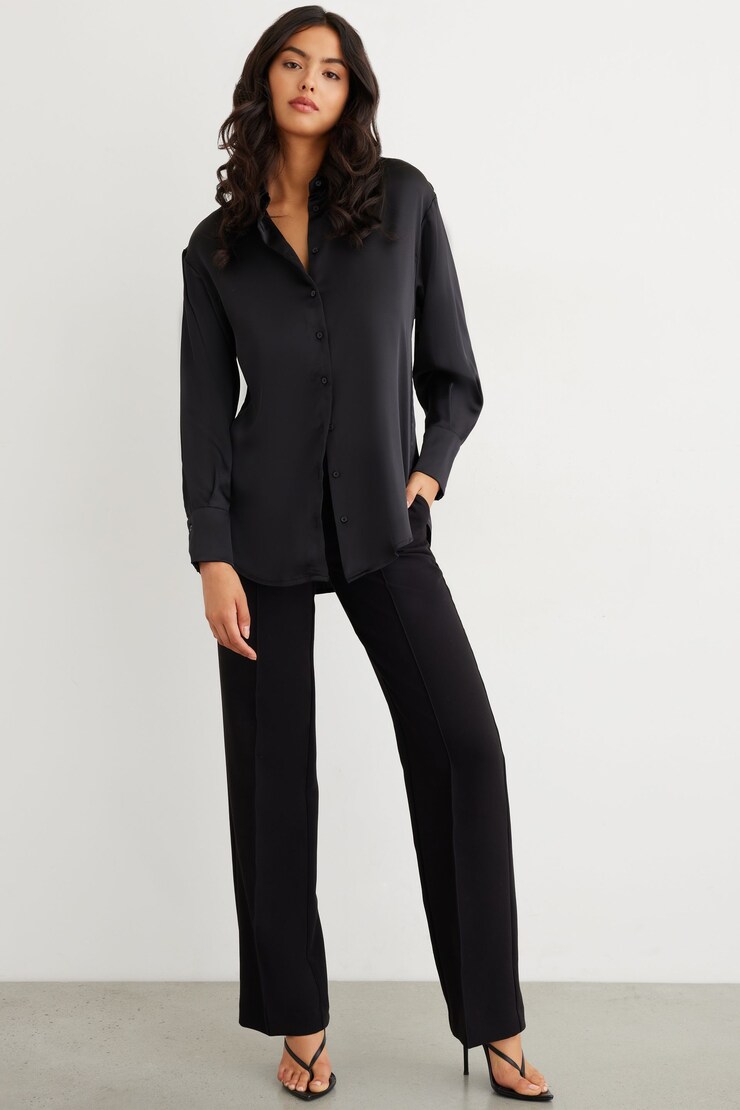 Frida Satin Oversized Shirt Jet Black large