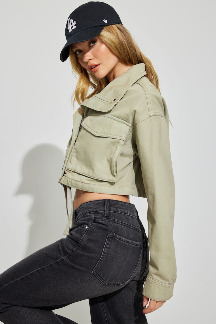 Crop Utility Jacket, Seagrass Green, large