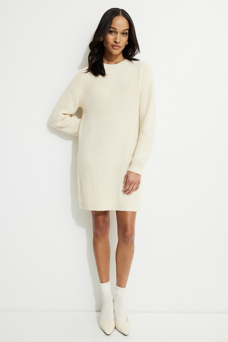 Rib Knit Mini Sweater Dress Sea Salt large